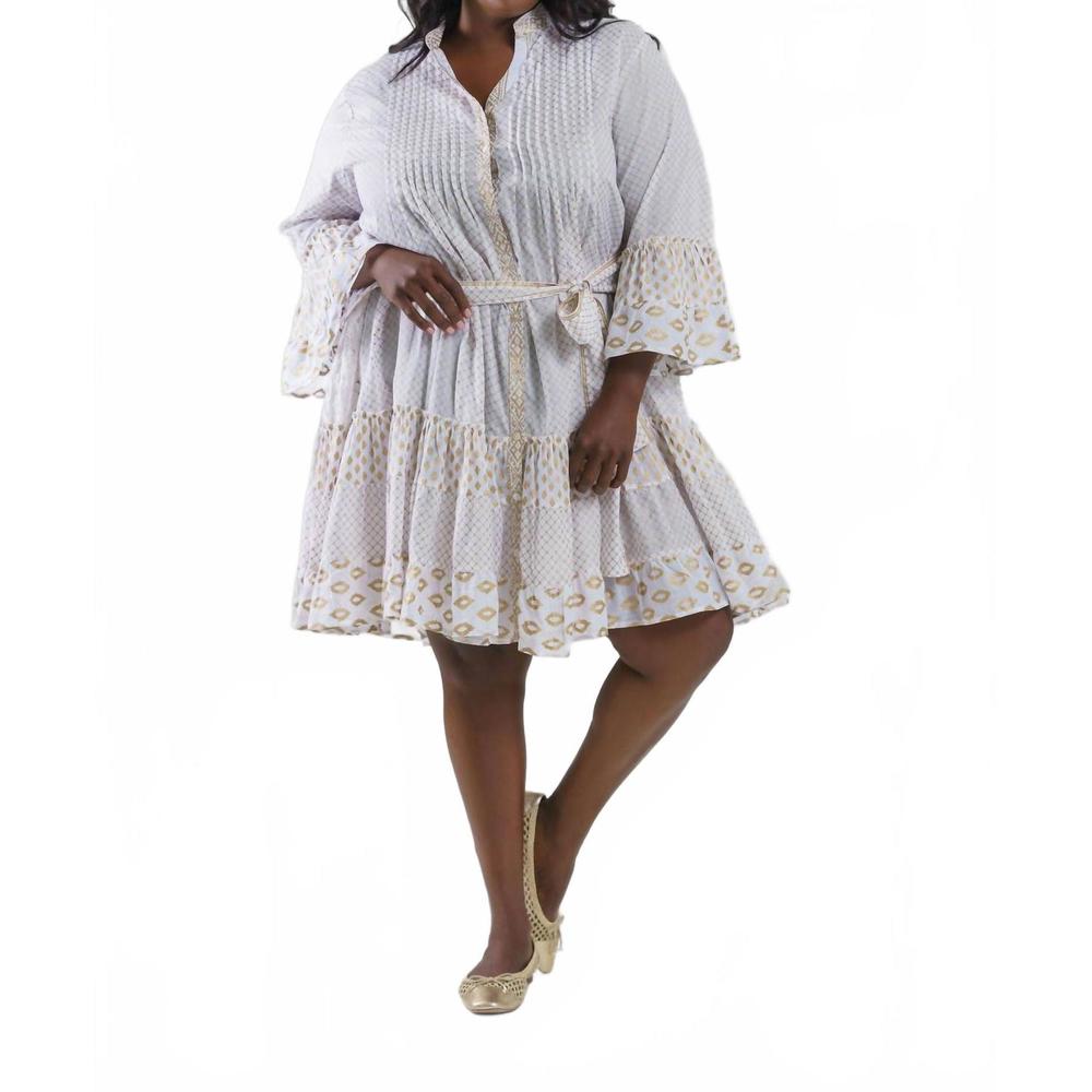 NEW PEP'S CANNES short net print mini dress - plus in white/gold